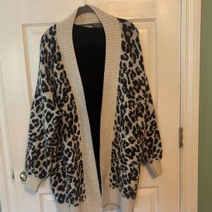 LOFT Animal Print Cardigan in Black and Cream